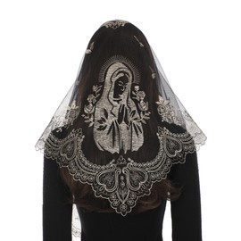 Bozidol Mantilla Veils for Church Catholic, Black Gold Blessed Virgin Mary Embroidered Lace Chapel Veil, Latin Mass Prayer Scarf Head Coverings for Women
