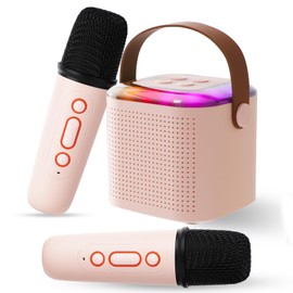 Mini Kids Karaoke Machine 2 Wireless Microphones Set Portable Bluetooth Speaker Disco Lights Ideal Christmas Birthday Gifts for 4 5 6 7 8 9 10 12+Year Old Girls Boys