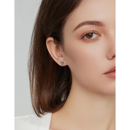 Reffeer 925 Sterling Silver Black Heart Stud Earrings for Women Teens Open Heart Earrings Cute (A-Silver)