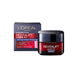 L'OrÃ©al Paris Nachtpflege, Revitalift Laser X3, Anti-Aging Creme-Maske mit 3-fach Wirkung, HyaluronsÃ¤ure, 50 ml