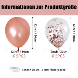 Gleemix Balloons Rose Gold Set, 10 Pieces Rose Gold Balloons Confetti Balloons Birthday Decoration, Party Decoration Balloons Pink Birthday Girls, Rose Gold Metallic Helium for Balloons Wedding