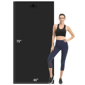 Hatha Yoga Extra Long TPE Yoga Mat 79" x 40” x 1/2" Thick Non-slip Exercise Mat for Home Gym Use, Yoga, Pilates, Fitness & Workouts (Black)