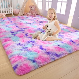 AROGAN Soft Rainbow Area Rugs for Girls Room 3x5 Feet, Fluffy Girls Bedroom Rugs, Princess Rug, Cute Colorful Carpet for Kids Teens Nursery Toddler (Hot Pink)
