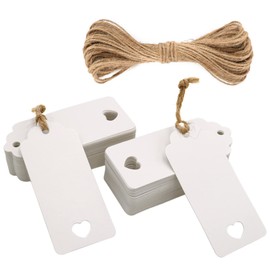 jijAcraft Pack of 50 Wedding Gift Tags, White Kraft Paper Tags 9.5 x 4.5 cm, Hanging Labels with Jute String, for Valentine's Day, Wedding, Christening, Christmas Gift Packaging