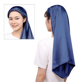 BeLL φ Hairdresser Invented, 23.6/31.5 inches (60/80 cm), Easy Installation, Full Cylindrical Silk Nightcap, Hair Cap, For Long Hair, Split Ends, Reduces Friction, Navy 23.6 inches (60 cm) (elastic)