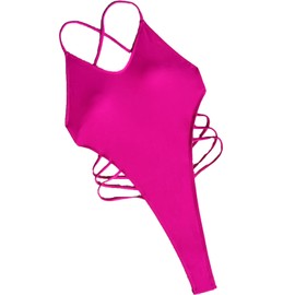Faringoto Women's One Piece Swimsuit Cutout Bathing Suits Thong, M, Rose Red