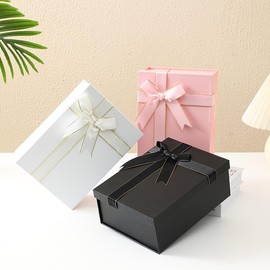 Gift Box with Bow, 22.5 x 16 x 8.5 cm, Reusable Gift Box, Gift Box, Gift Box (Black)