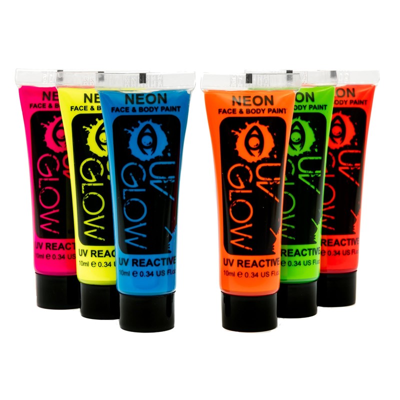 UV Glow Neon Face and Body Paint Set of 6