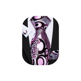 Barry.Wang Pink Black White Tie for Men Print Silk Necktie Pocket Square Cufflinks Formal Wedding Party Business Festival