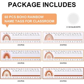 60 Pcs Desk Name Tags, Boho Rainbow Students Name Plates, Cute Classroom Flat Name Tag Name Labels for School Classroom Students Desks Teaching Supplies Back to School Decoration, 11 x 3 inch
