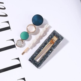 Yheakne Acrylic Resin Hair Barrettes Geometric Circle Hair Clips Barrette Vinatge Pearl Hair Clips Set Decorative Duckbill Clips Hair Accessories for Women and Girls 3Pcs
