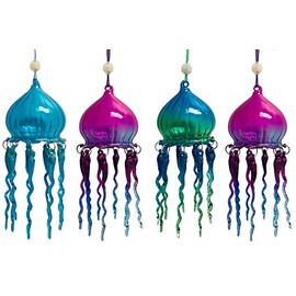 Handblown Art Glass Jellyfish Christmas Ornament, Set of 4