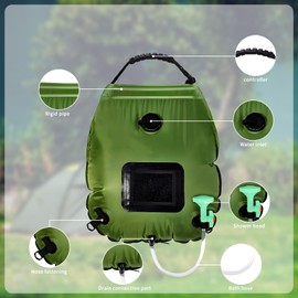 LynsaTac 5Gallon/20L Shower Bag with Organizer, Temperature Display, Outdoor Camping Water Bag,Portable Shower with Removable Hose/Head for Beach Swimming Hiking Traveling