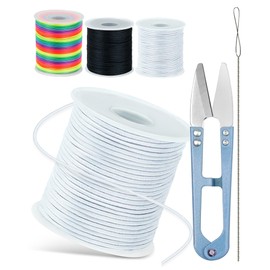 3 Rolls FIVEIZERO Black White Colorful Elastic Cord,1mm,1.2mm,1.5mm Elastic Stretchy String for Bracelets, Sewing, Necklace, Jewelry Making and Crafts with Beading Needle and Scissors