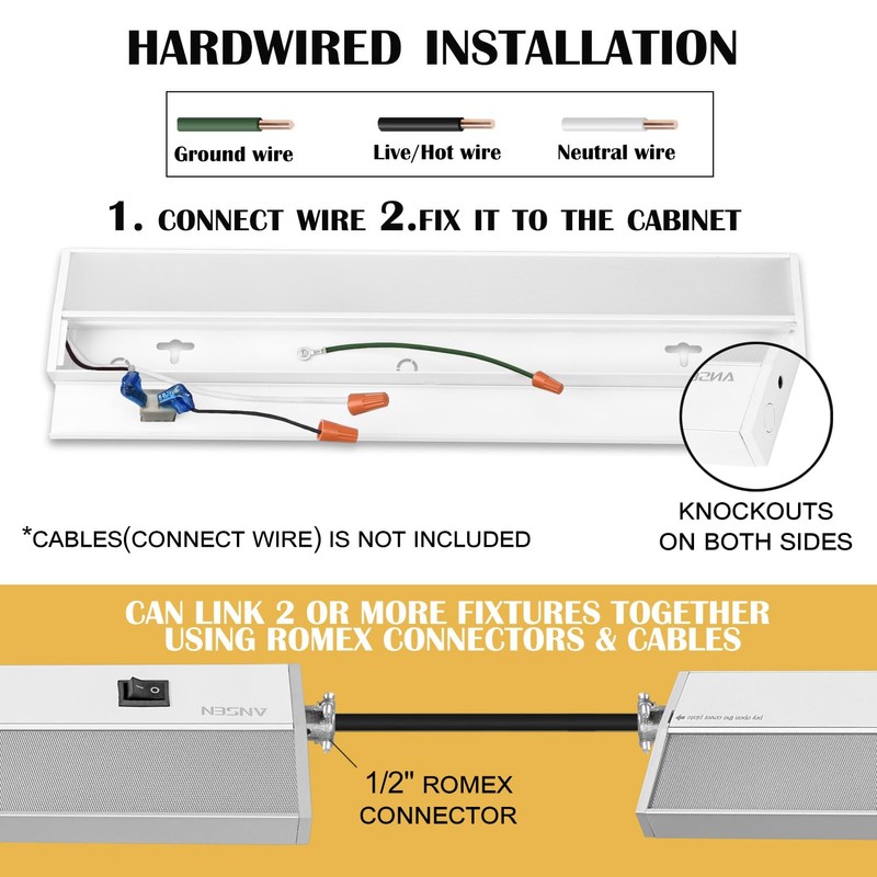 Ansen Hardwired Under Cabinet Lighting, 18inch 15W LED Light for