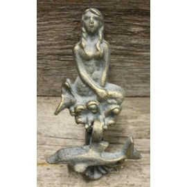 Vintage Cast Iron Antique Style Nautical MERMAID/DOLPHIN Door Knocker Green Finish