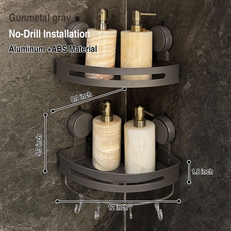2Pack Suction Cup Corner Shelf, No Drill Bathroom Wall Mounted
