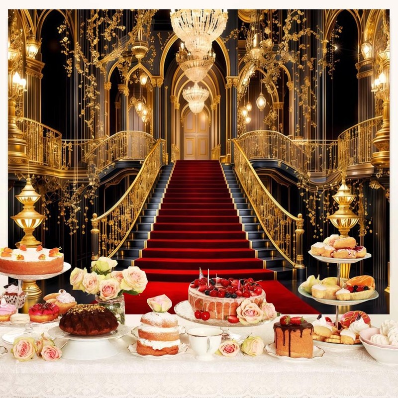 Red Carpet Backdrop 10x8ft Luxurious European Palace Backdrop