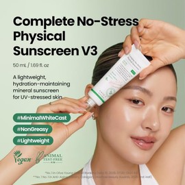 AXIS-Y Protector solar físico completo sin estrés V3 – Protector solar facial mineral hidratante SPF 50 con 2% de niacinamida, óxido de zinc para un c
