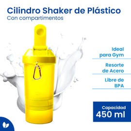 Cilindro Shaker Proteína de 450 ml con Compartimentos | Mezclador con Resorte de Acero | Vaso para Proteína Gym | Plástico Libre de BPA | Almacenamiento de Suplementos | UNDA