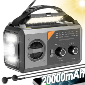 20000mAh Emergency Weather Radio, Radio Portable AM/FM/NOAA Hand Crank Radio Solar Radio with USB/Solar/Hand Crank Charging Headphone Jack SOS Alarm Phone Charger Reading Lamp for Emergency (Grey)
