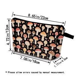 YULUENZE Floral Mushroom Makeup Bag Cute Small Organizer Bag with Zipper Floral Mushroom Cosmetic Bag Aesthetic Birthday Present for Women Friends