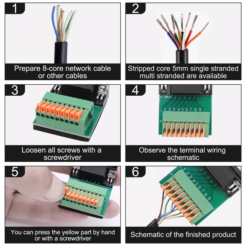 XMSJSIY DB9 Solderless Adapter RS232 D-SUB Serial to 9-pin Port