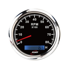 RACETECH 7 Color LED Black Dial 85mm 3-3/8" Electrical Tachometer 8000 RPM Stainless Steel Rim HOURMETER Waterproof 12V 24V for Car Truck Marine Boat Yacht Motorcycle