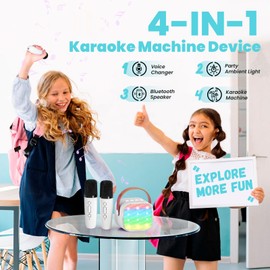 Children's Karaoke Machine, Karaoke Microphone Children's Portable Bluetooth Speaker with LED Light Effects for Children Adults, Gifts for Girls, Toy for 3 4 5 6 7 8+ Years (White)