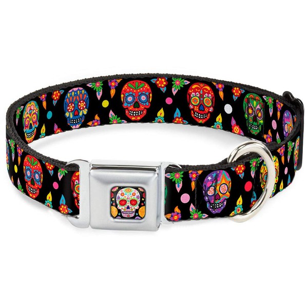 Dog Collar Seatbelt Buckle Colorful Calaveras Black Multi Color 11