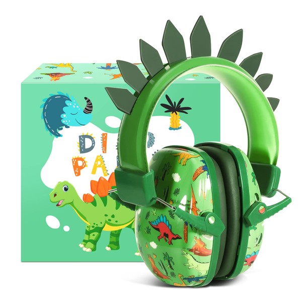JYPS Kids Ear Defenders Children, Noise Cancelling Headphones Autism, Kids Ear Protection Earmuffs for Boys, Girls, Toddlers age 2+, Baby Noise Blocking Ear muffs 3-18 months (green dinosaur)