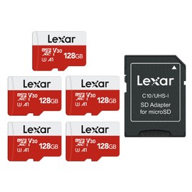 Lexar Micro SD 128GB 5PK, Micro SD Card up to 100MB/sec(R), MicroSDXC Memory Card with SD Adapter, A1, U3, C10, V30, Micro SD Card Pack of 5