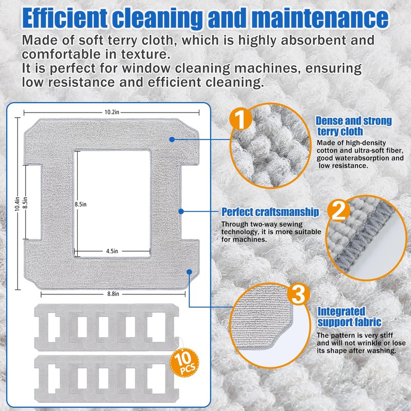 Pack of 10 Cleaning Pad Replacement Parts for Ecovacs Winbot