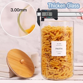 CZSZYGHBAO 2 Pcs Large Jar with Lid for Kitchen Counter with 132 Pantry Labels and Spoon,Glass Canister Food Storage Container, Flour Container, Kitchen Storage Jars for Candy, Cookie (126oz X 2)