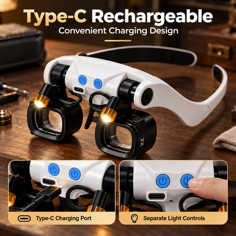LED Head-Mounted Magnifier for Precision Work – 2-Pack with Interchangeable
