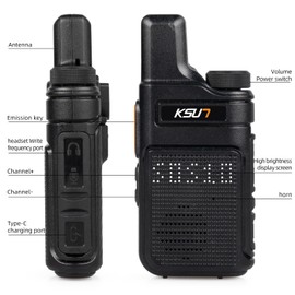 Walkie Talkies Long Range FRS Two Way Radio for Adults VOX Hand Free Handheld Transceiver with Earpieces Mic 4000mAh Rechargeable Battery Compact 2 Way Radio, 2-Pack