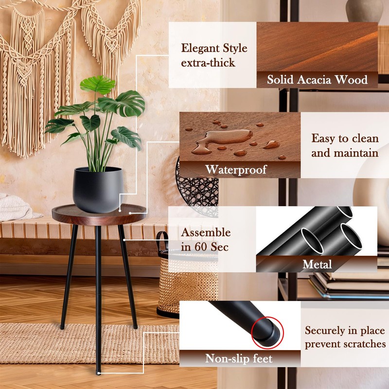 Klxuyuo Acacia Wood Plant Stand Indoor Tall Plant Holder Table