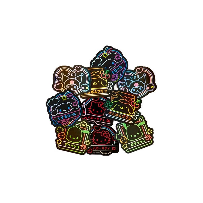 Sanrio 563331 Sanrio Characters Sticker Set (Sanrio Vivid Neon)