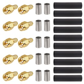 MOOKEERF SMA Male Crimp Connector,SMA Male Plug Crimp RF Connector for RG58 RG142 RG400 LMR195 Coaxial Cable,10 Pack