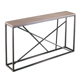 SEI Furniture Arendal Faux Stone Skinny Console Table, Dining Room With Open Concept Living Space Modern Style Powder-Coated Iron, Gray