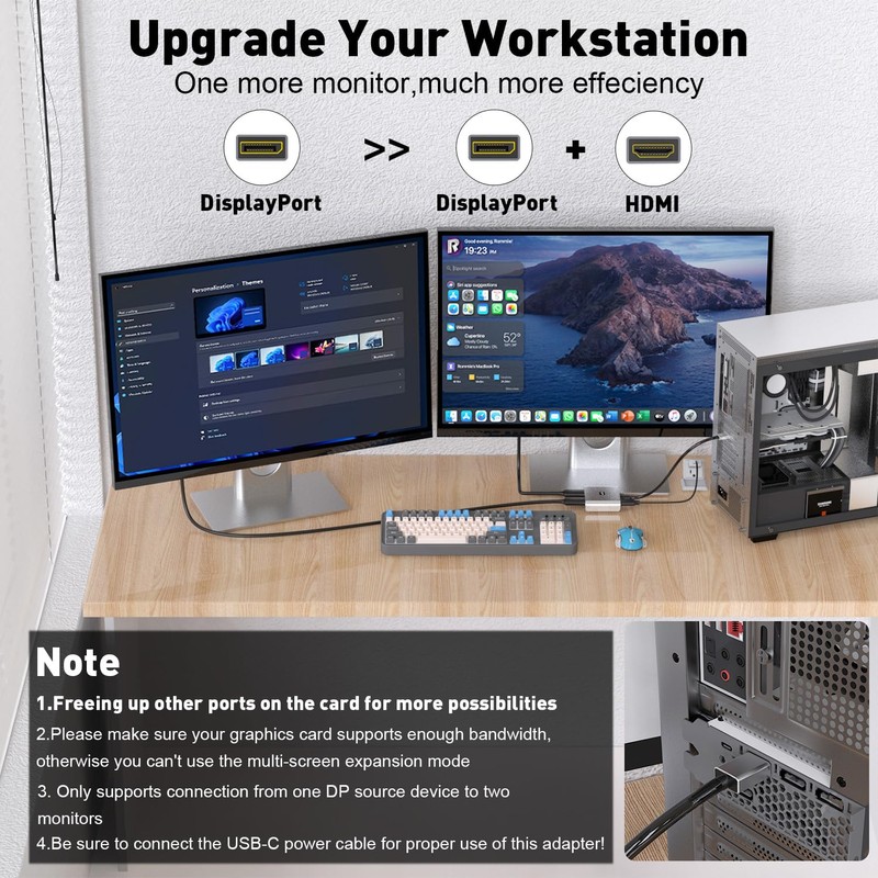 UANTIN DisplayPort to HDMI and DisplayPort Adapter, 4K 60Hz DP