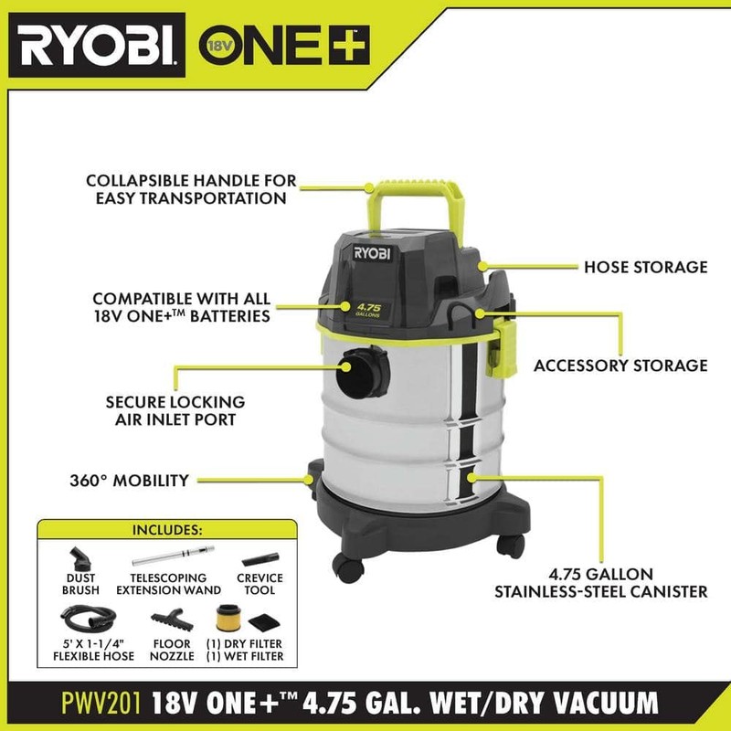 Pacroban ONE+ 18V Cordless 4.75 Gallon Wet/Dry Vacuum (Tool Only)