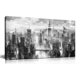GUGIKA New York City Wall Art for Living Room, Black and White Canvas Wall-Decor for Bedroom, Gray Print for Home, Size 20x40 Inches
