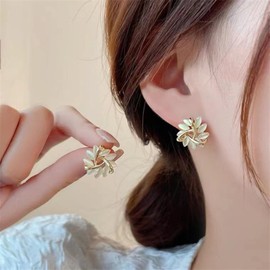 Zeshimb Gold Opal Stud Earrings Birthstone Flower Earrings Tiny Floral Petal Stud Earrings Vintage Geometry Statement Earrings Jewelry for Women