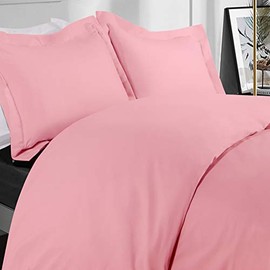 NTBAY Microfiber Duvet Cover Set, 3 Pieces Solid Color Zipper Closure Comforter Cover Set, Queen, Pink