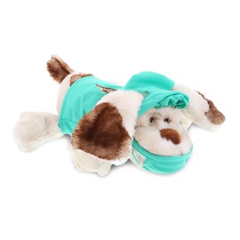 DolliBu Lying Dog Doctor Plush Toy - Super Soft Lying Dog Doctor Stuffed Animal Dress Up with Cute Scrub Uniform & Cap Outfit - Gift with Personalization - 14 Inch