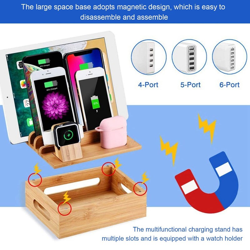 Bamboo Charging Station for Multiple Devices Charging Station Stand Rack