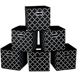 STOREONE Fabric Storage Bins Cubes Baskets Containers-(11X11X11) with Dual Metal Handles for Shelf Closet, Bedroom Drawers Organizers, Foldable Set of 6 (Black Light)