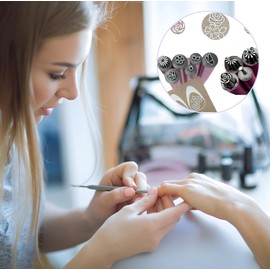 Nail Art Stamping Pens 10 Packs, Professional Manicure Design Tools with Floral Pattern Tips, Double Ended Dotting Tools for Nail Polish Art, Metal Alloy Nail Decoration Kit