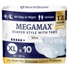 NorthShore MegaMax Adult Overnight Diapers, 12-Hour Tab-Style, X-Large, 10 Count